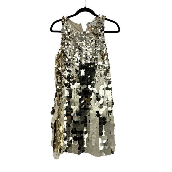 Mac Duggal Sleeveless Disc Sequin Trapeze Mini Dress Gold Size 6 NWT - Picture 8 of 12